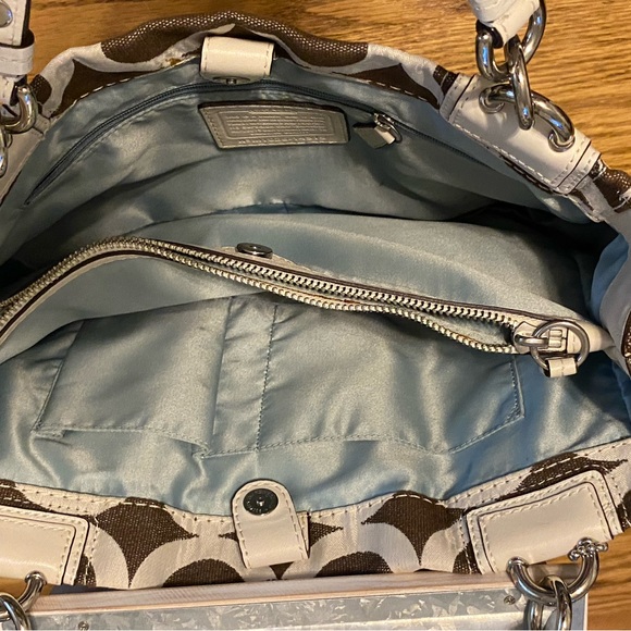 Coach Purse Carry All Shoulder Bag Multi Pocket White/Brown/Begie - Picture 6 of 8